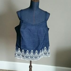 Eloquii Chambray denim tank w/ embroidery
